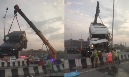 गाजियाबाद एक्सप्रेसवे पर दर्दनाक हादसा: ट्रेवलर की टक्कर से 3 युवकों की मौत