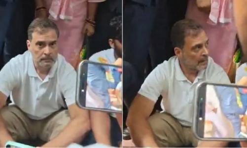 पैलेट गन पीड़ित साहिल लोचब के साथ थाने पहुंचे राहुल गांधी, FIR की मांग को लेकर धरने पर बैठे